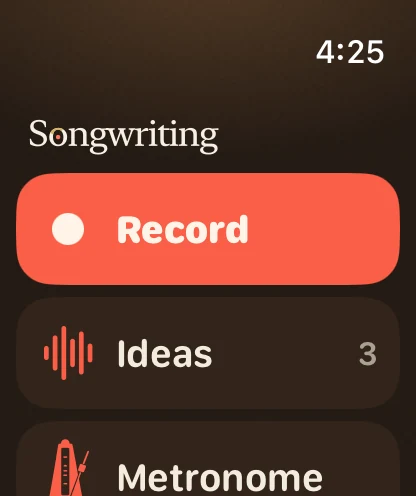 Songwriting Apple Watch home screen with record control